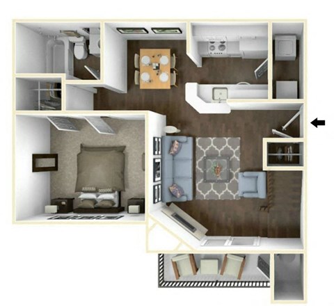 1 bedroom 1 bathroom A2 Floor Planat One Rocky Ridge Apartment, Georgia
